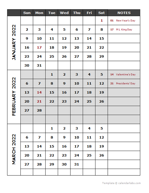 2022 Quarterly Calendar Template - Free Printable Templates