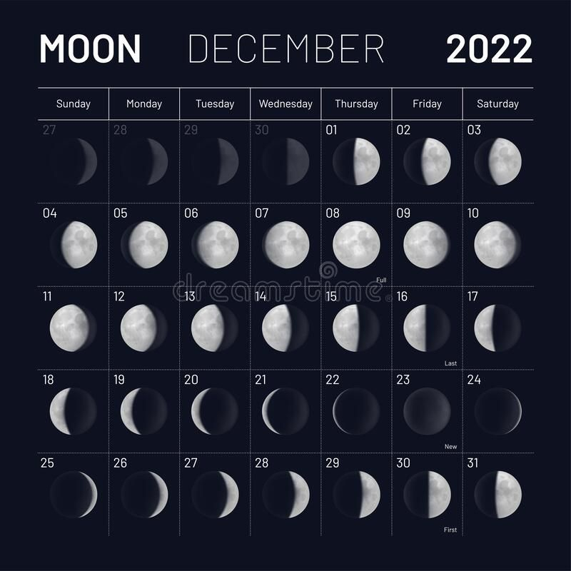 2022 Year Moon Calendar Month Cycle Planner Design Stock