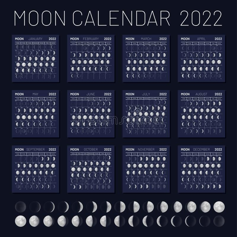 2022 Year Moon Calendar Month Cycle Planner Design Stock