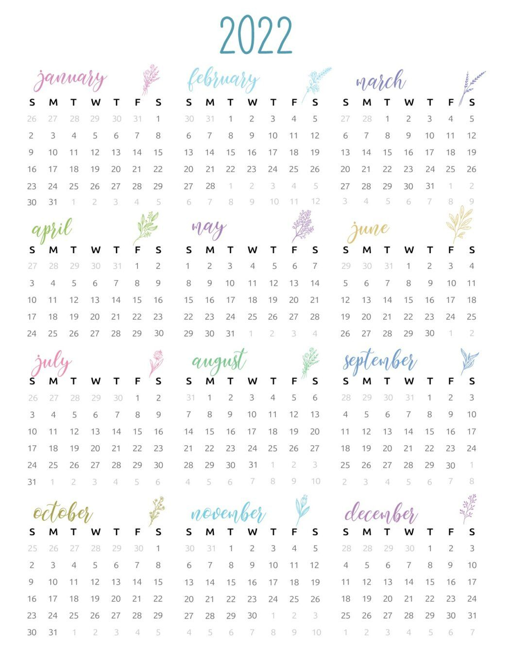 2022 Yearly Calendar Printable - World Of Printables
