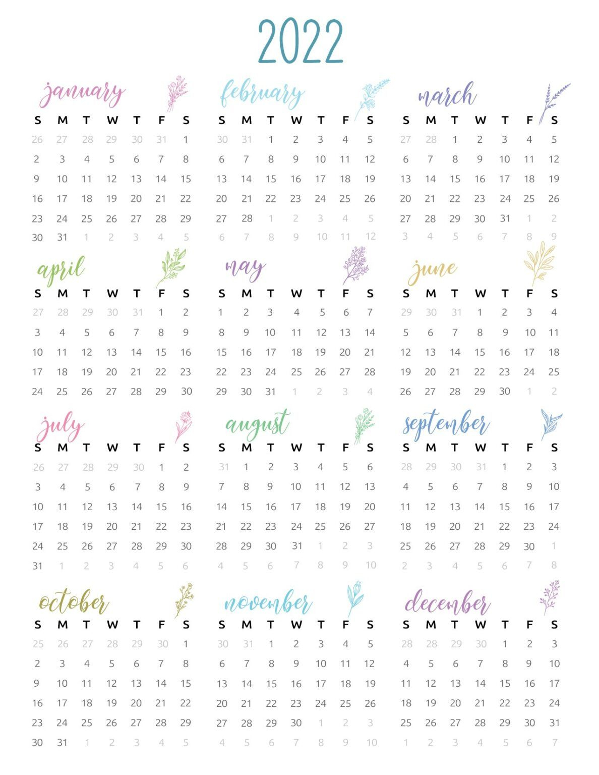 2022 Yearly Calendar Printable - World Of Printables