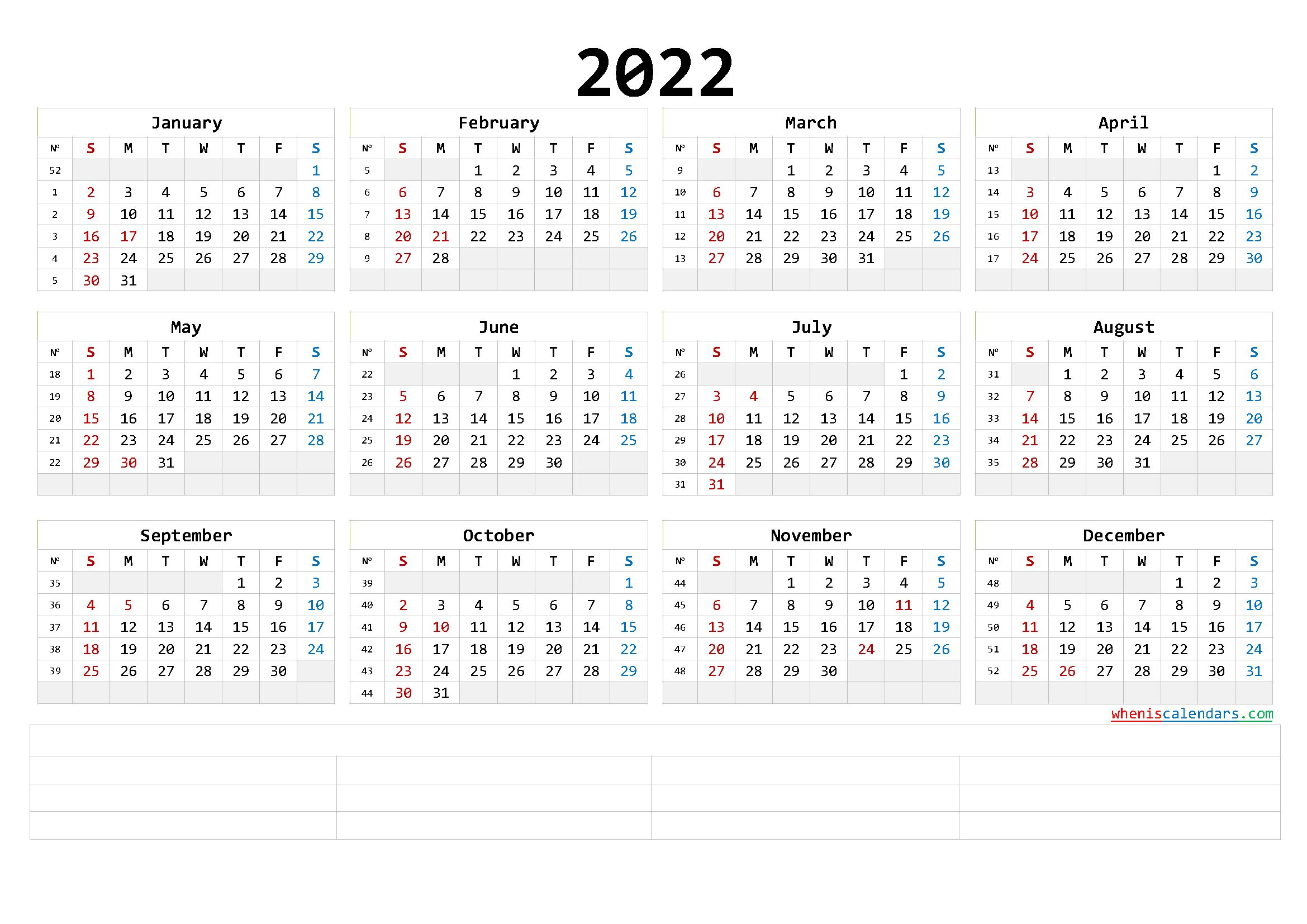 2022 Yearly Calendar Template Word - Calendraex