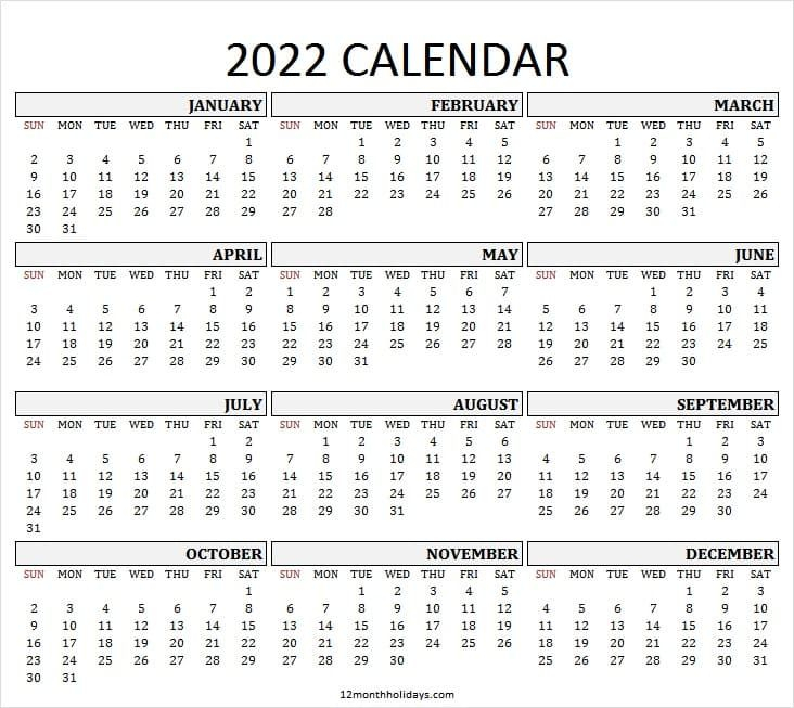 25+ Free Printable 2022 Calendar One Page Pics - All In Here