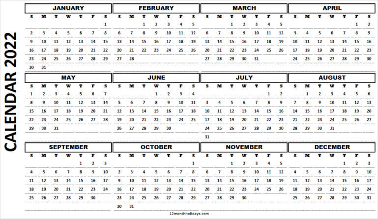 A4 Size Free Printable Calendar 2022 | Editable Calendar