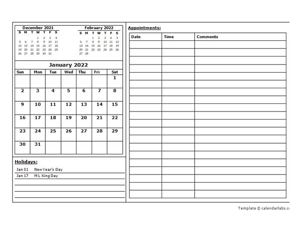 Appointment Calendar 2022