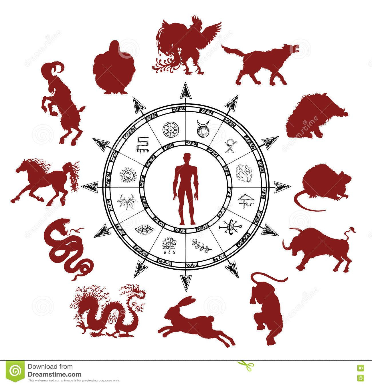 Astrology Chart With Silhouettes Of Chinese Zodiac Animals