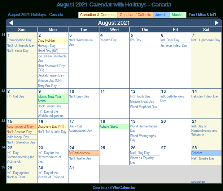 August 2021 Calendar Canada | Calendar 2021
