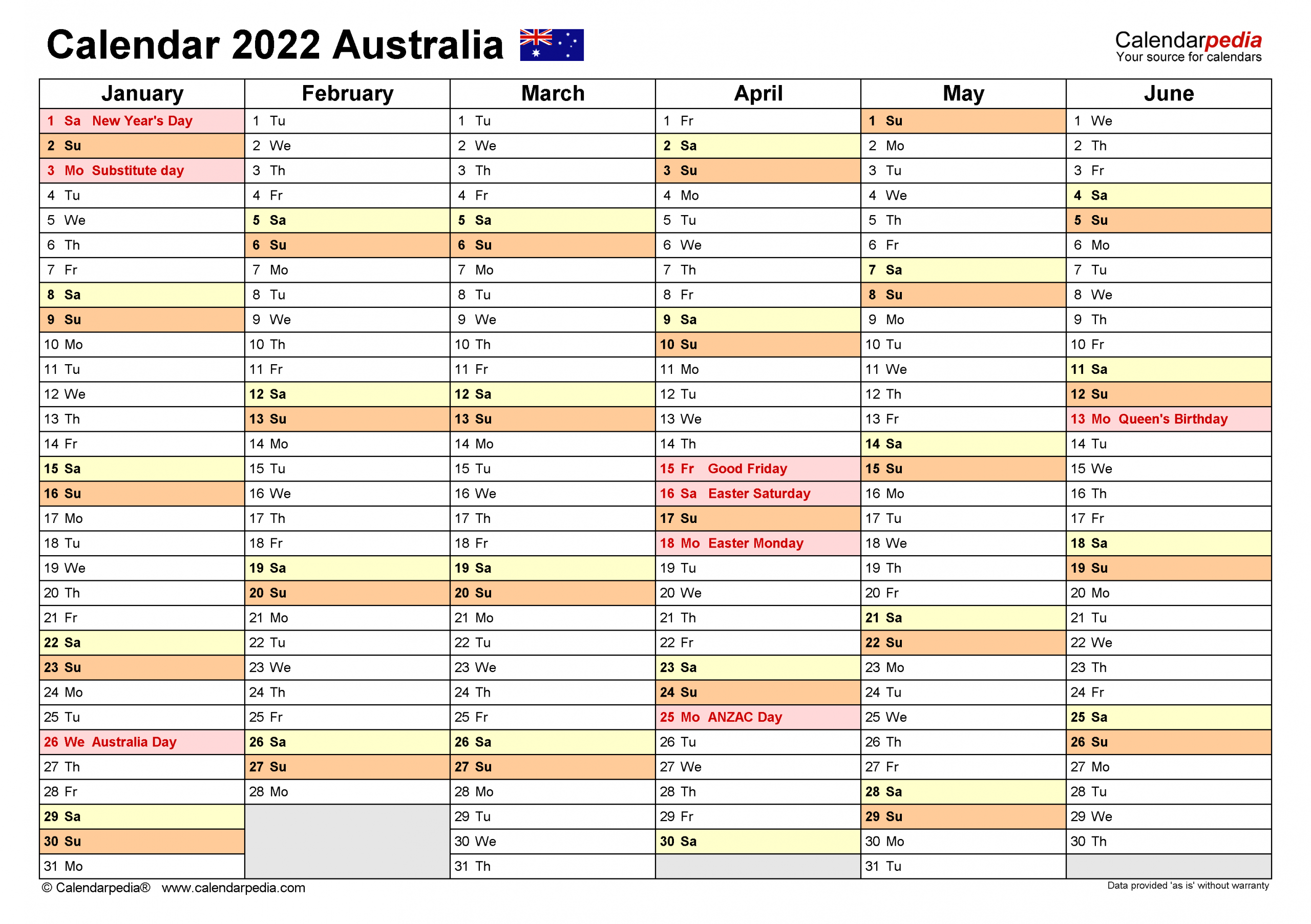 Australian Calendar For 2022