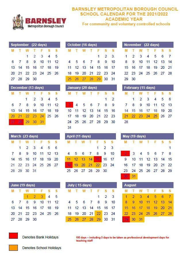 Barnsley School Calendar / Term Dates 2020/2021 &amp; 2021