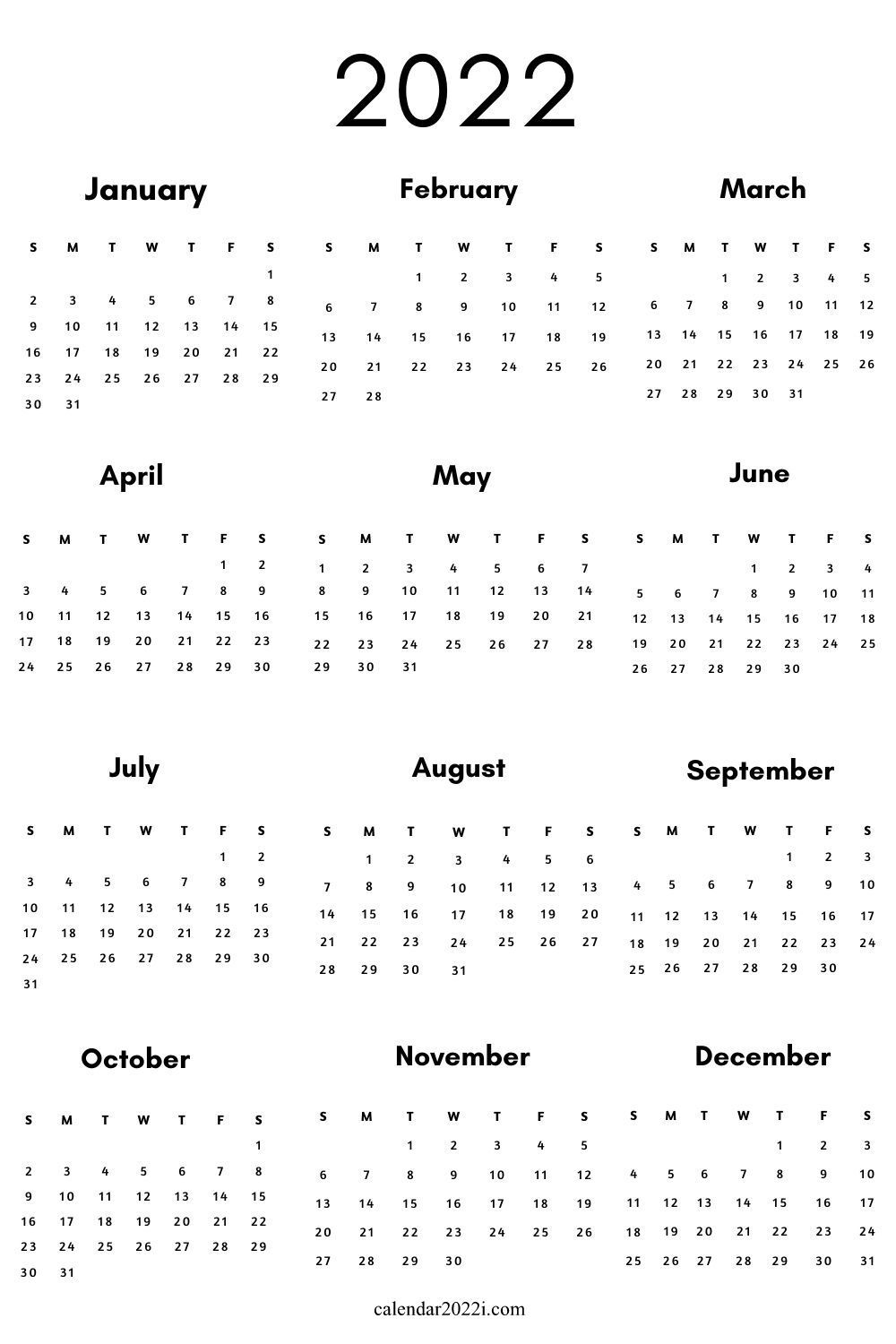 Blank 2022 Calendar Printable | Calendar 2022