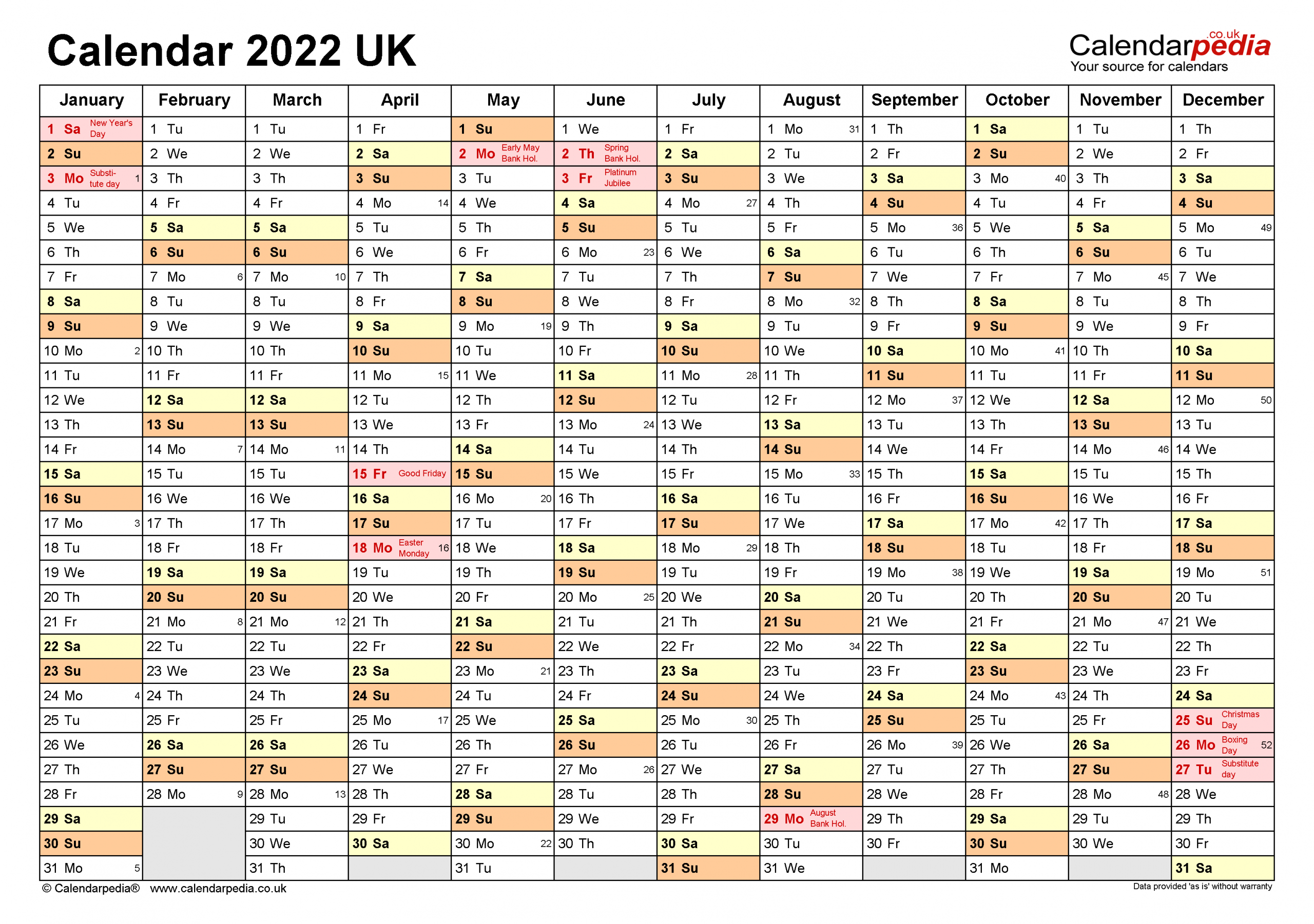 Blank Calendar Template 2022 Uk