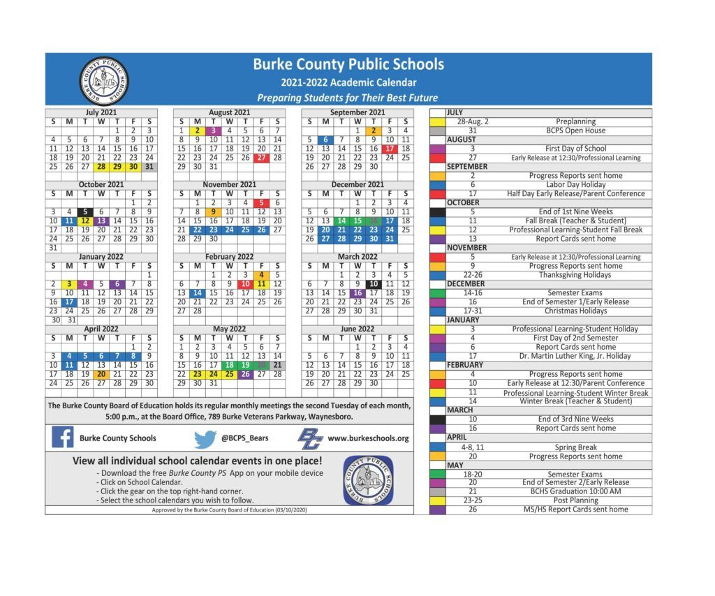 Burke County Public Schools Calendar 2021-2022 [Pdf]