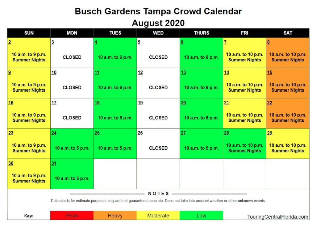 Busch Gardens Tampa - Crowd Calendar - August 2020 - 003