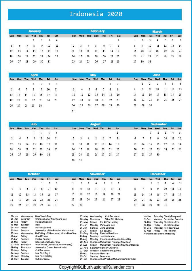Calendar 2020 Indonesia | Public Holidays 2020