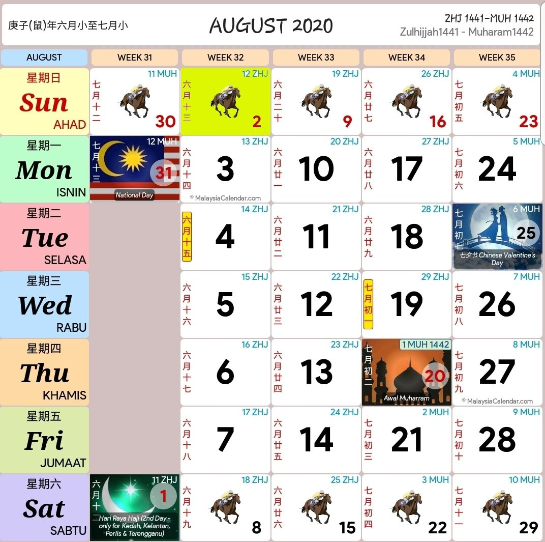 Calendar 2020 Kuda Pdf | Month Calendar Printable