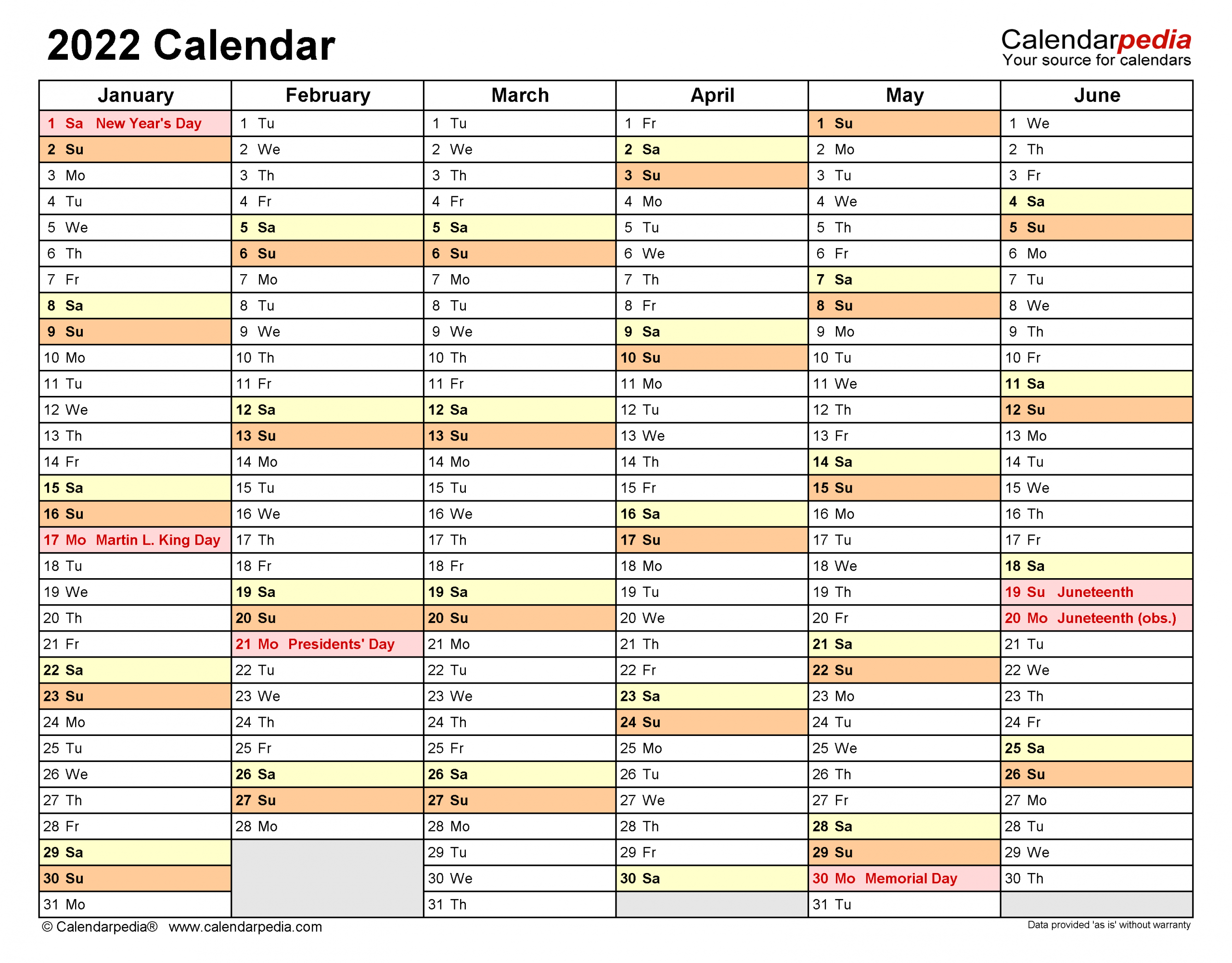 Calendar 2022 For Excel