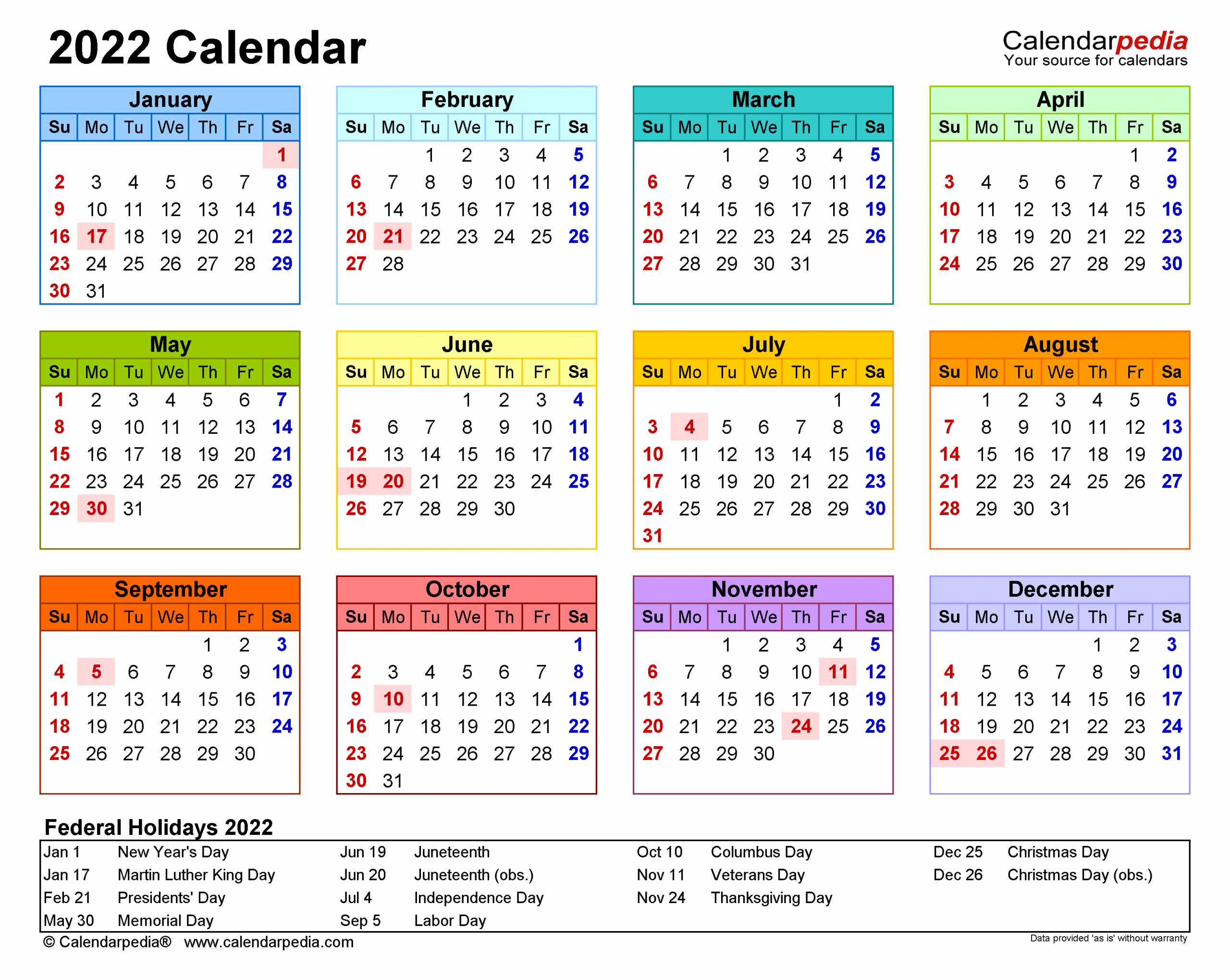 Calendar 2022 For Excel