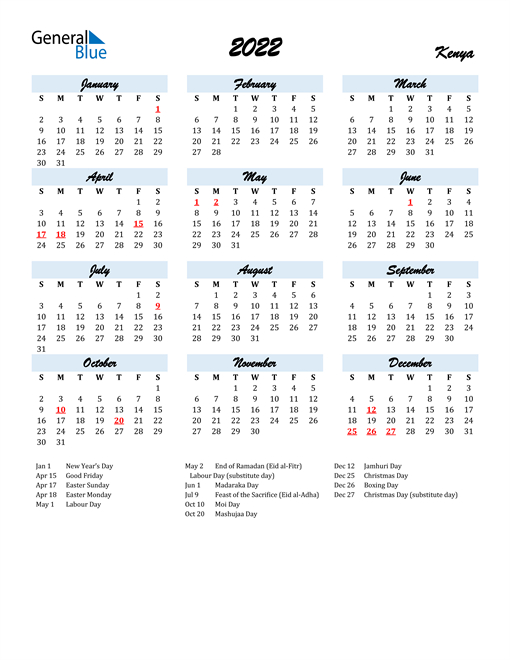 Calendar 2022 Kenya