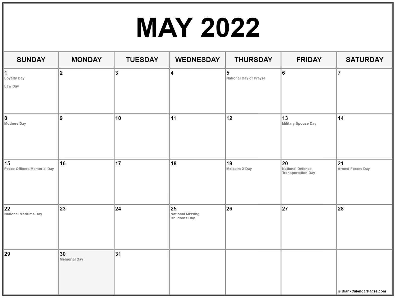 Calendar 2022 May