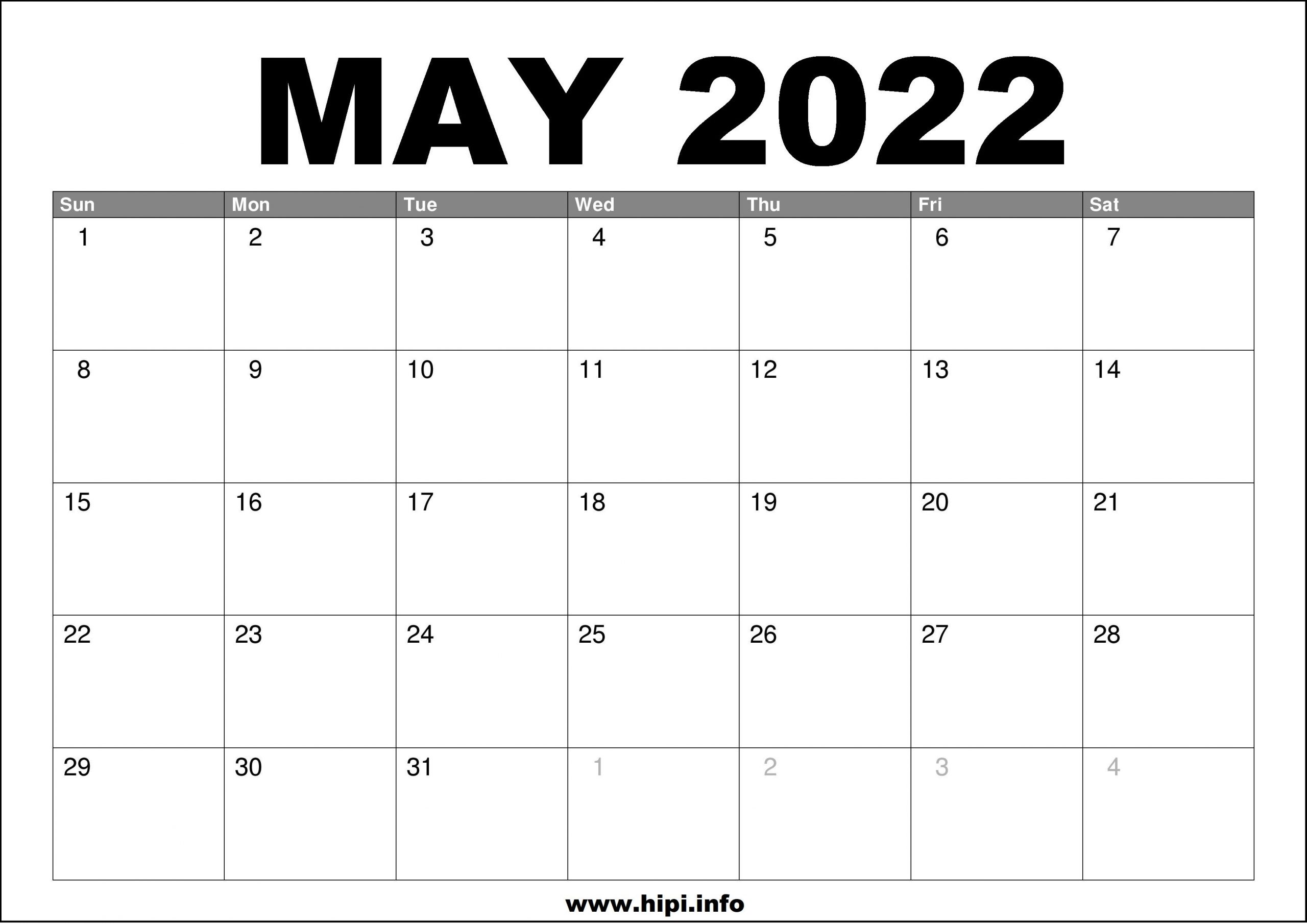 Calendar 2022 May