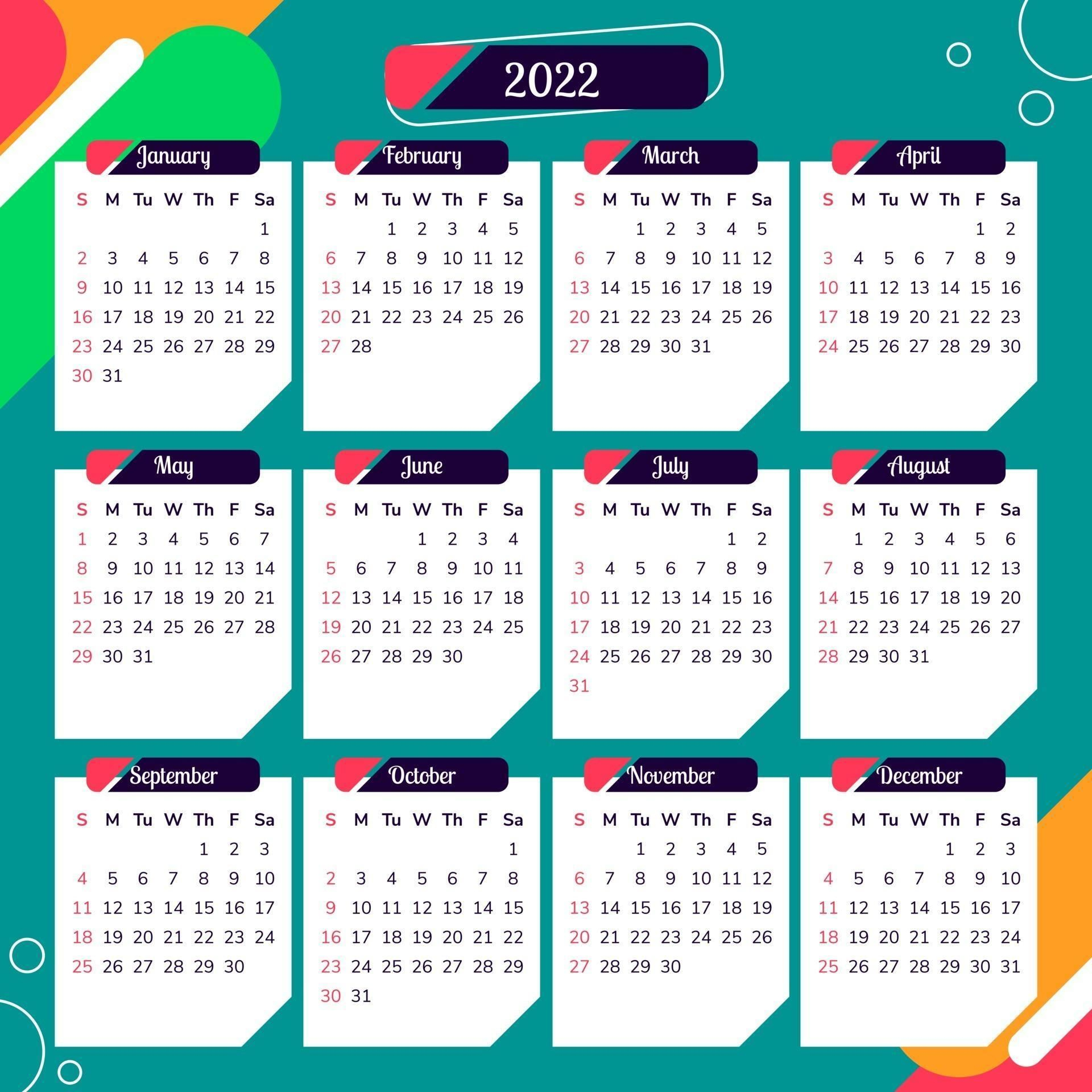 Calendar 2022 With Colorful Abstract Background 2606728