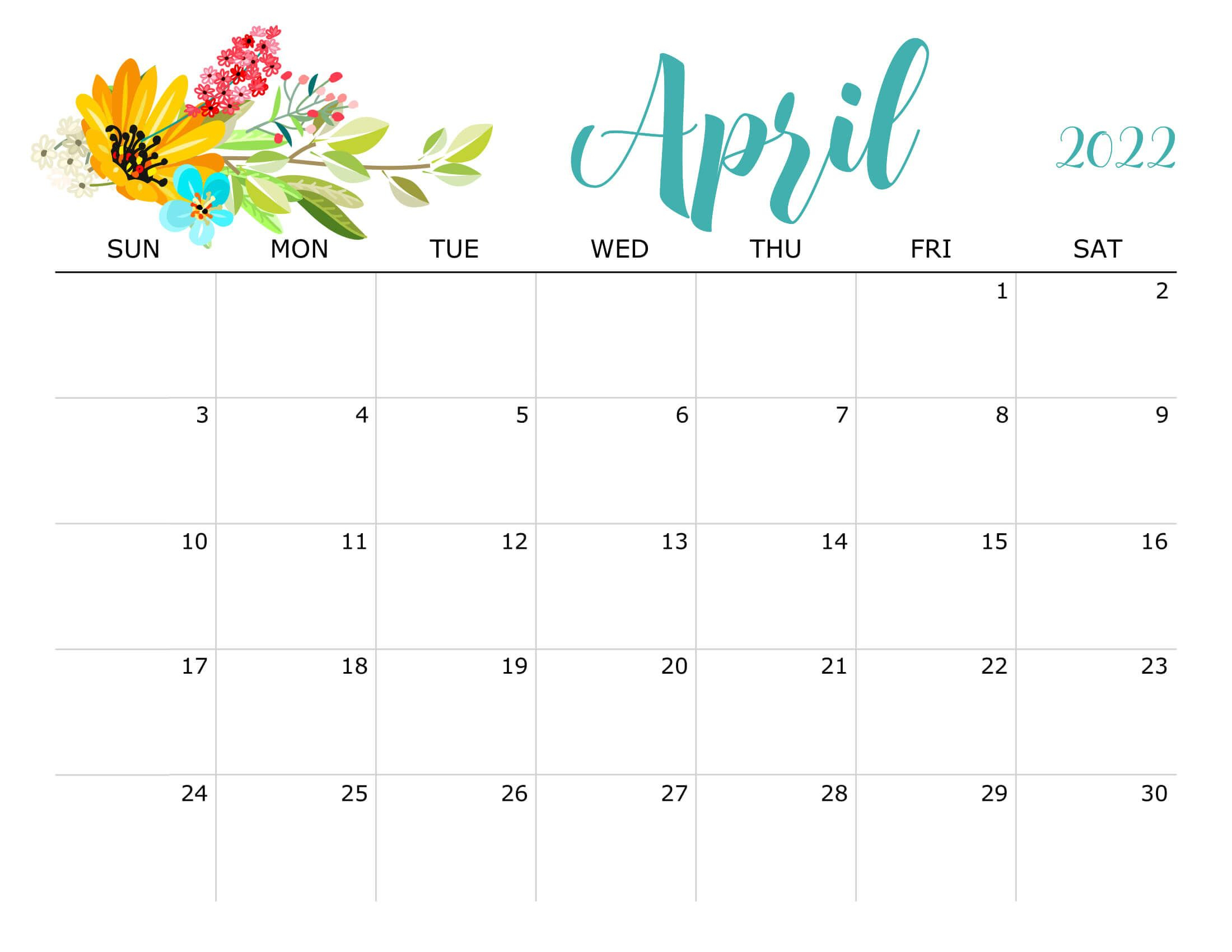 Calendar Blank 2022 April
