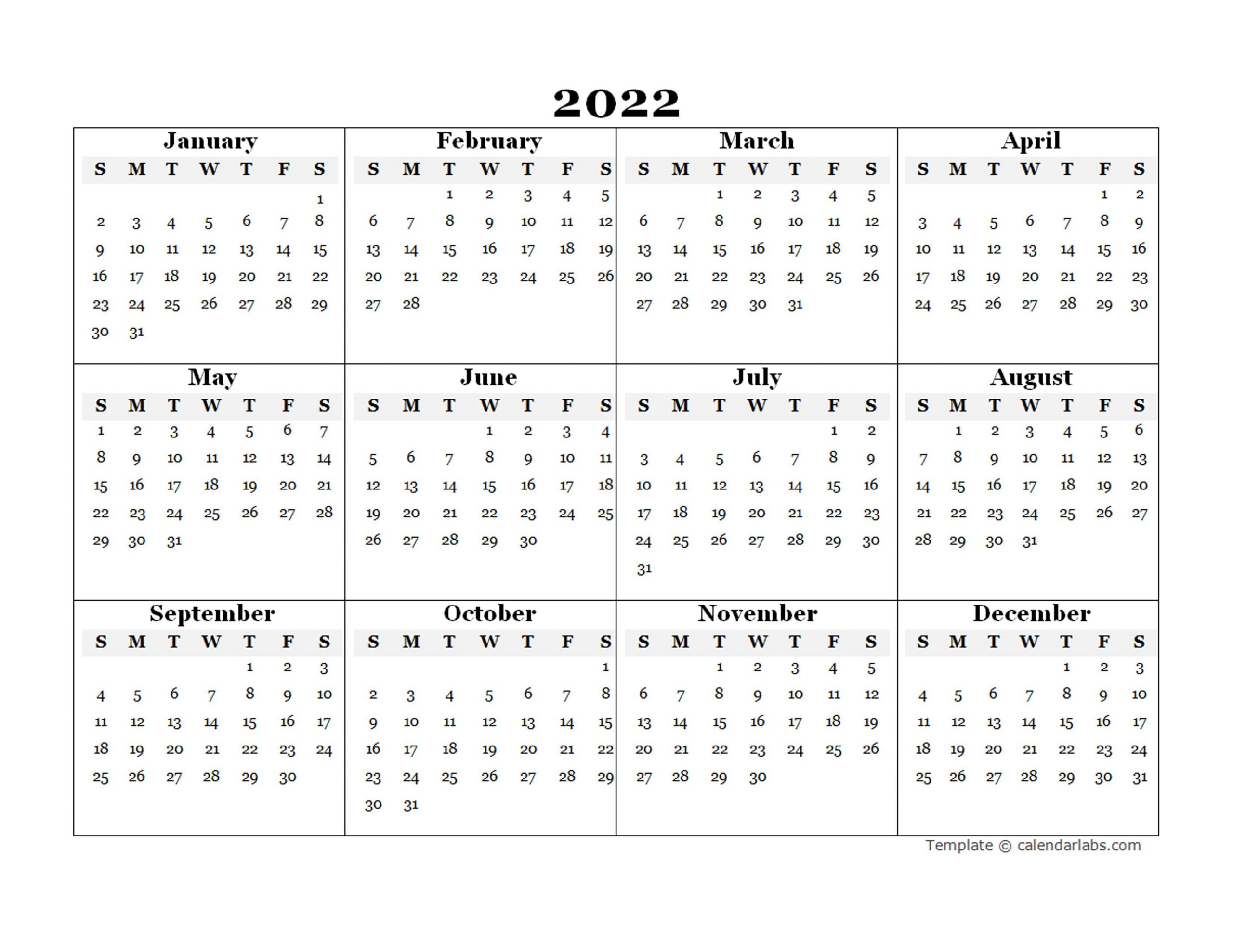 Calendar Blank 2022 Template