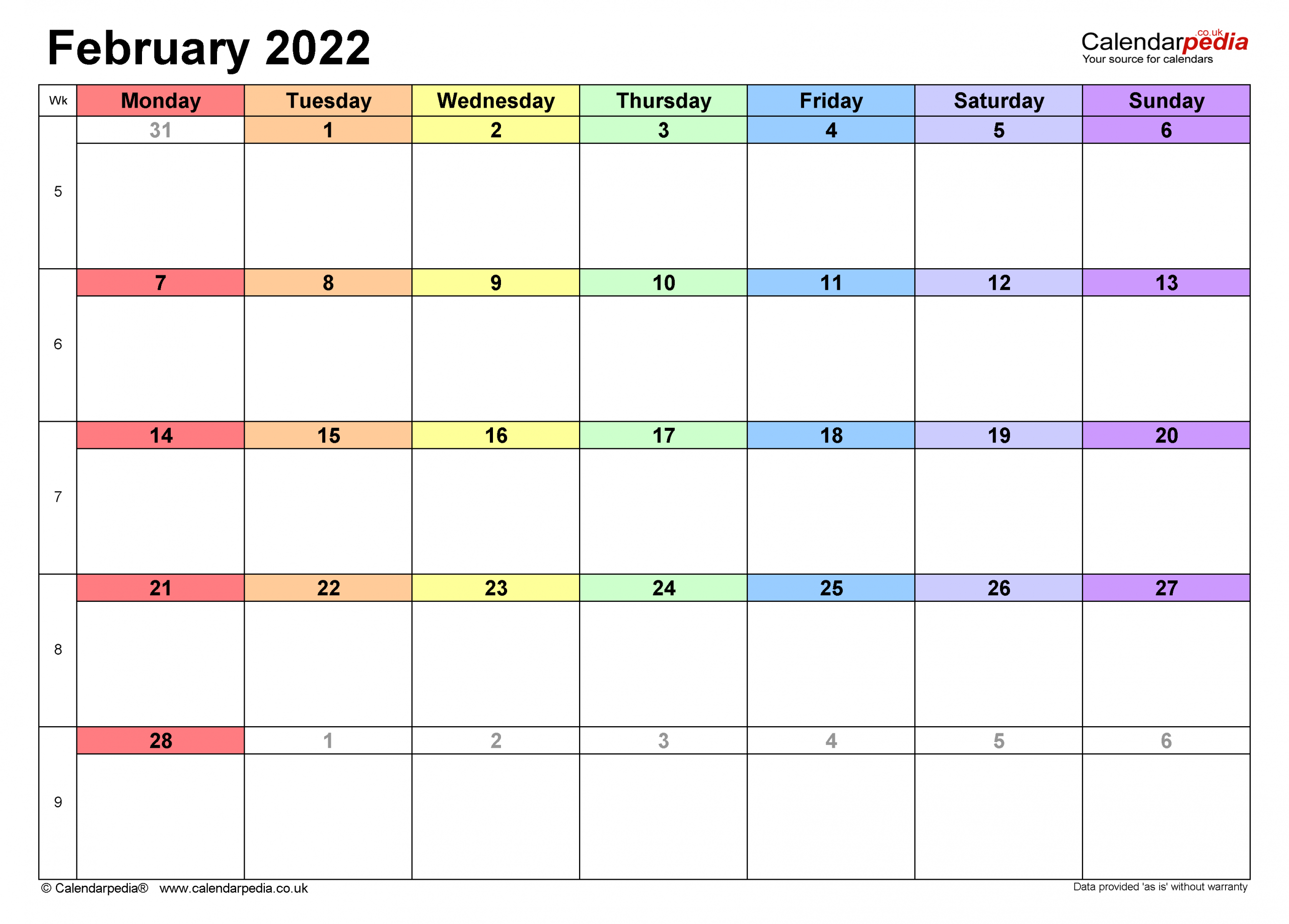 Calendar Feb 2022 With Holidays