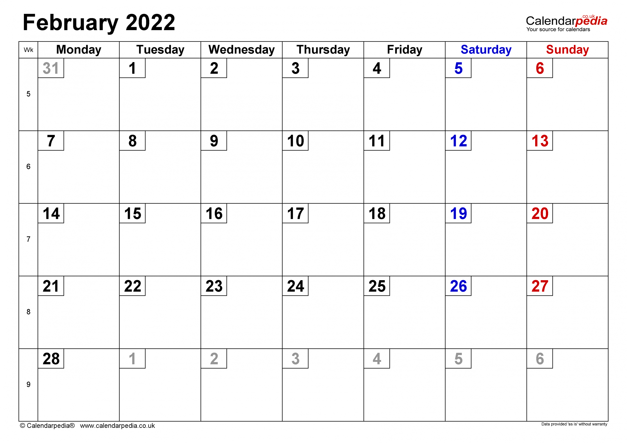 Calendar February 2022 Uk With Excel, Word And Pdf Templates