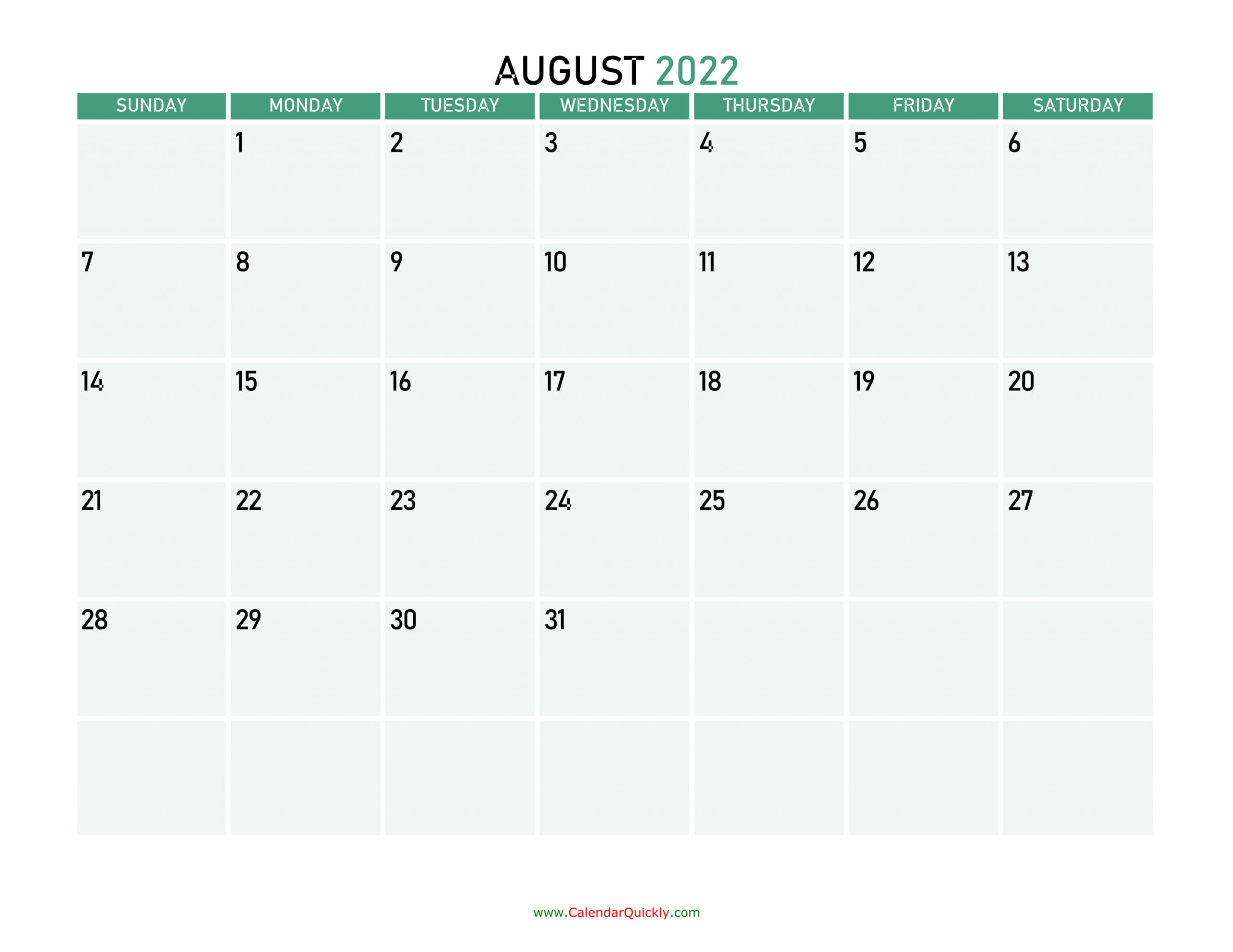 Calendar For 2022 August