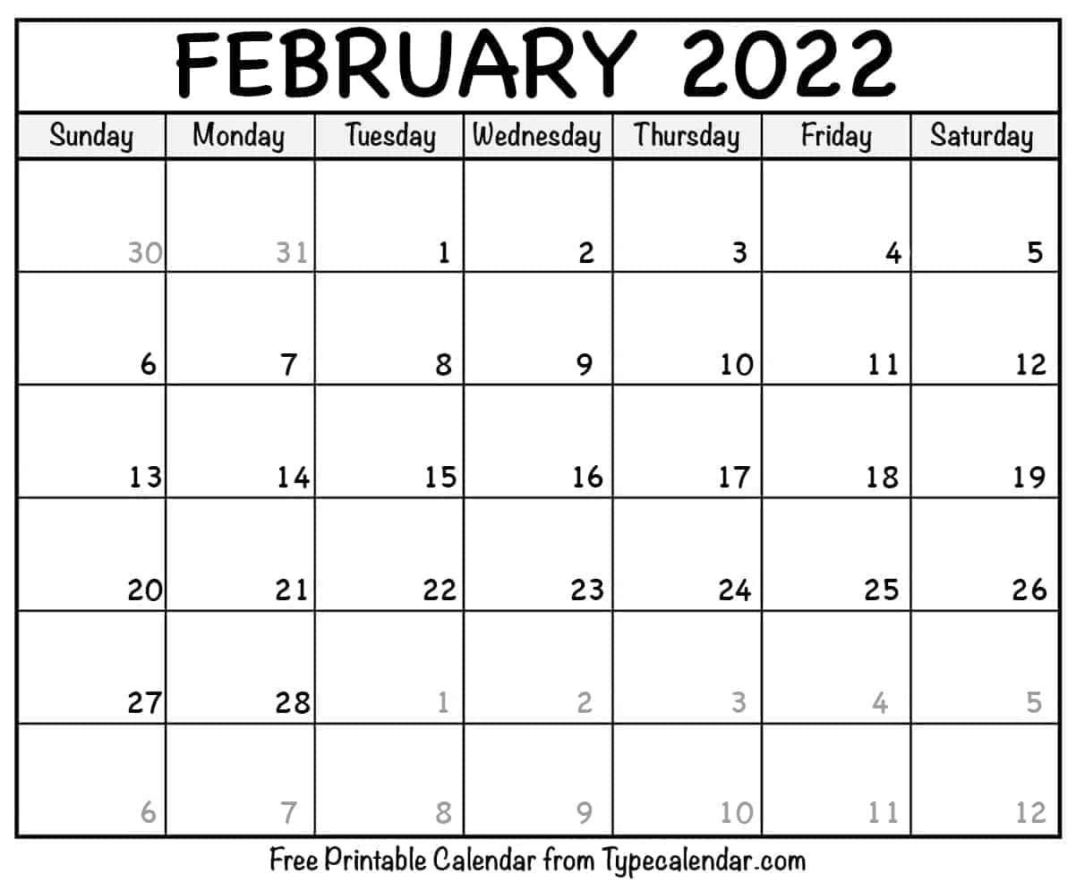 Calendar For Feb 2022 | February 2022 Calendar