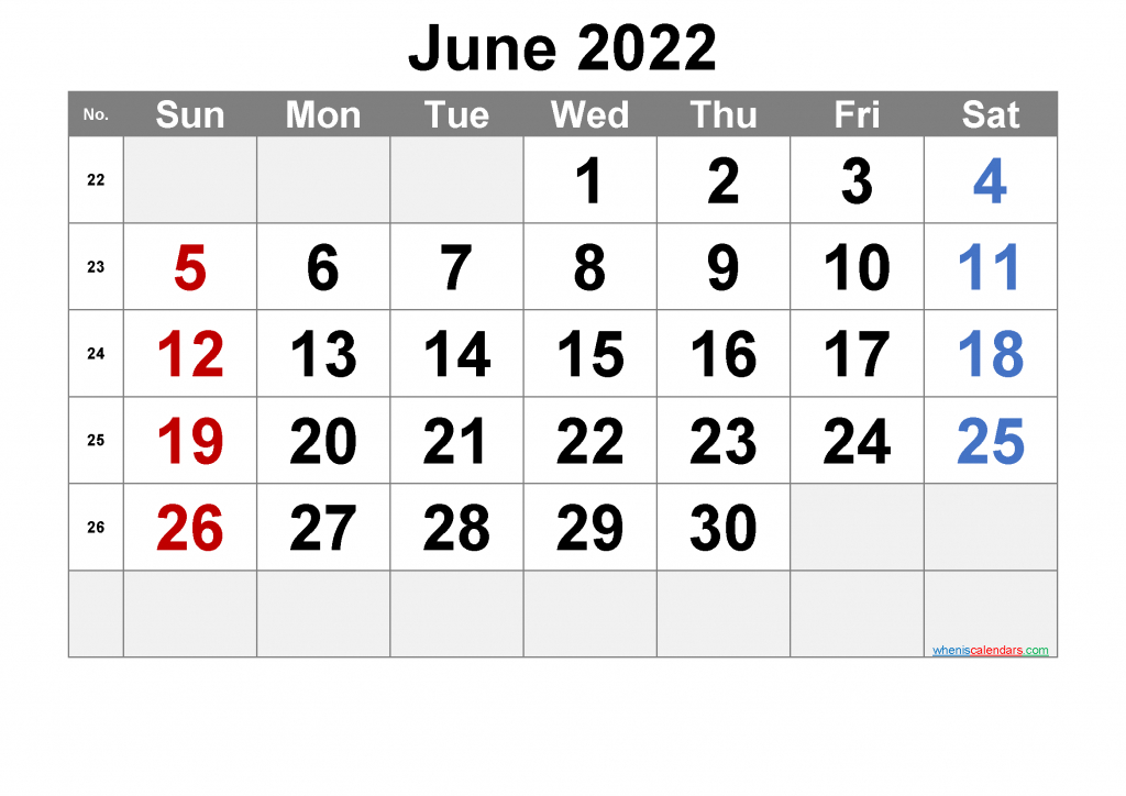 Calendar For June 2021 With Holidays - 2022 Calendar Printable