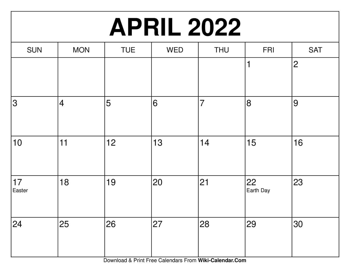 Calendar For March And April 2022