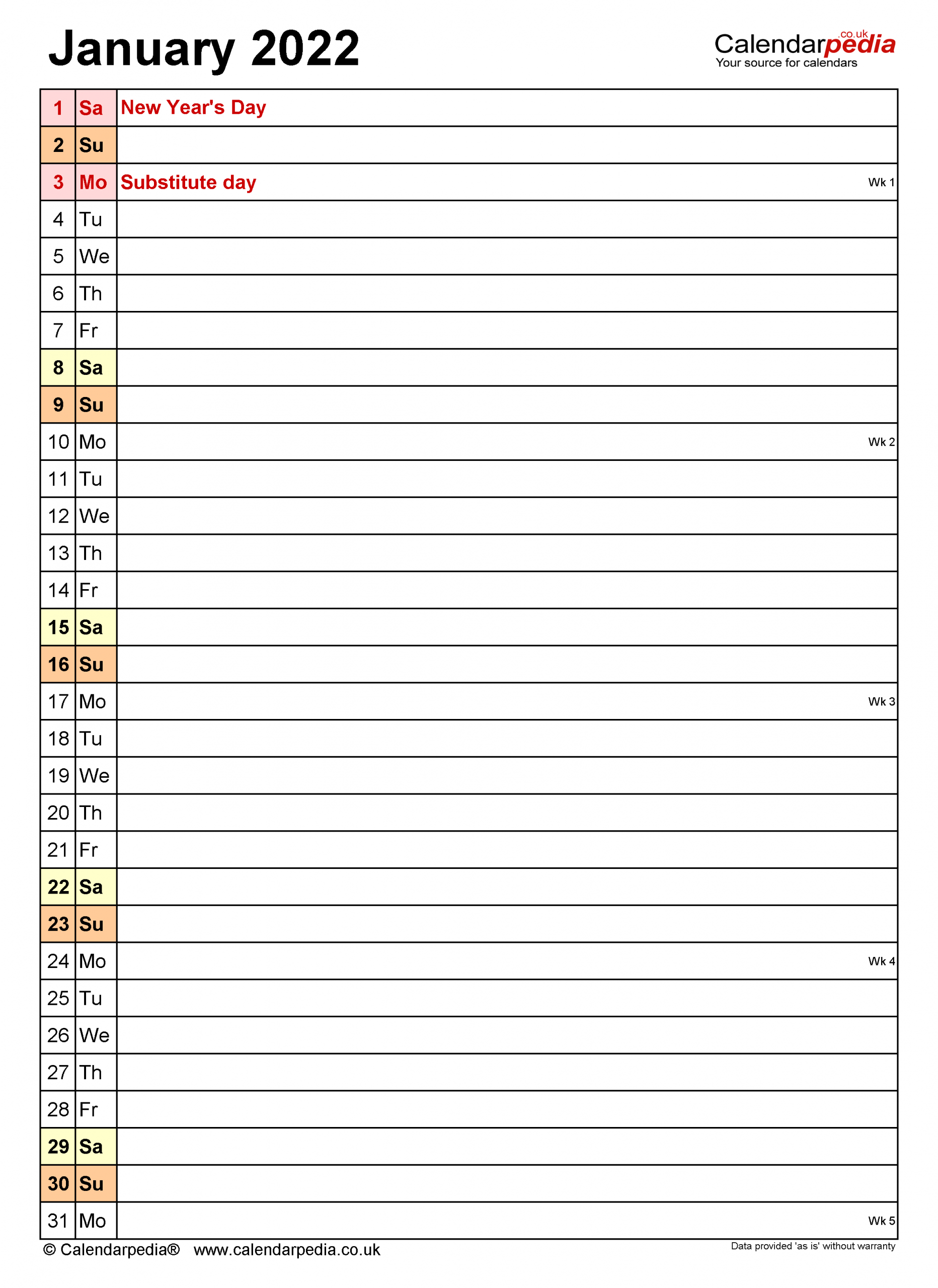 Calendar January 2022 Uk With Excel, Word And Pdf Templates