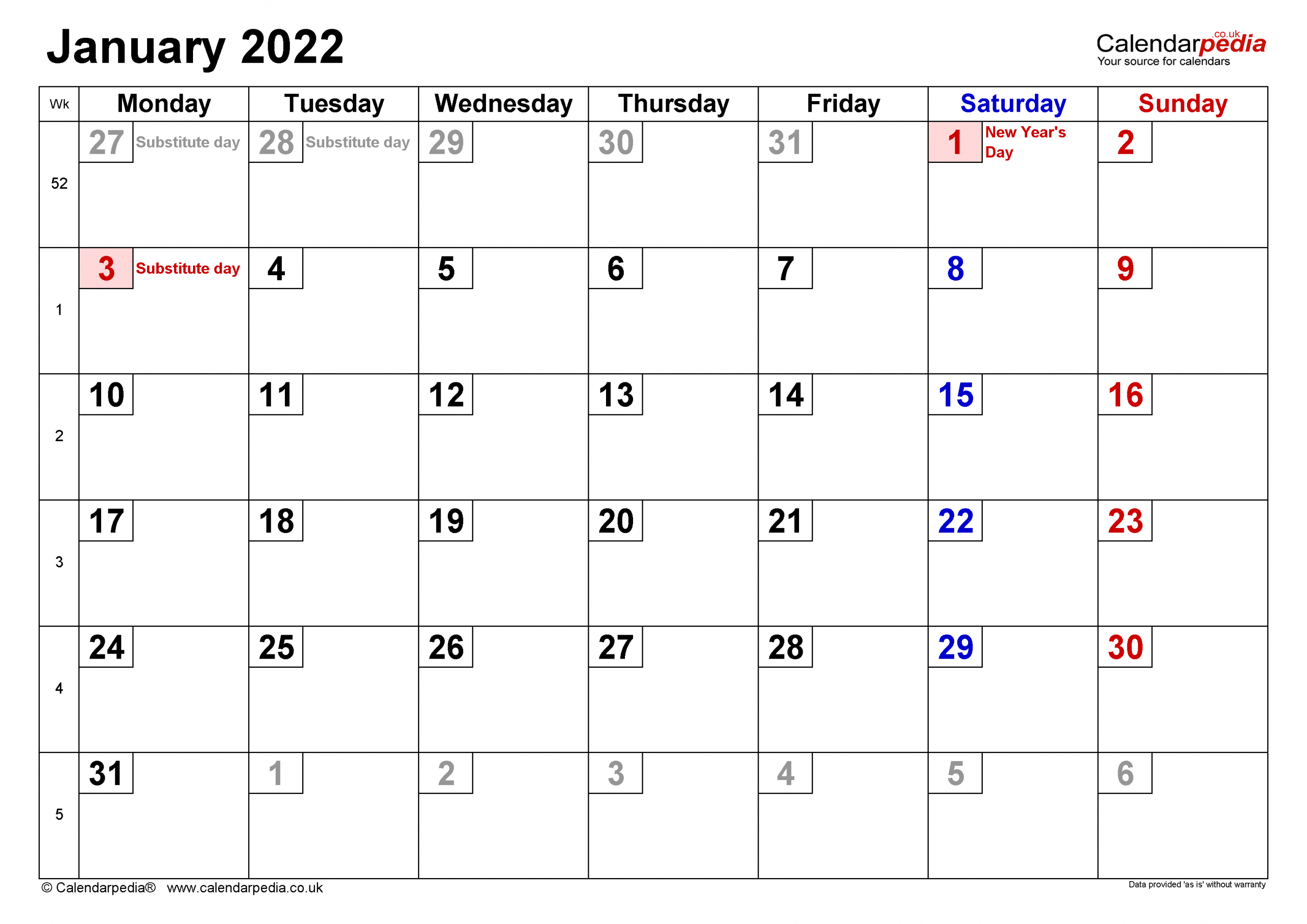 Calendar January 2022 Uk With Excel, Word And Pdf Templates