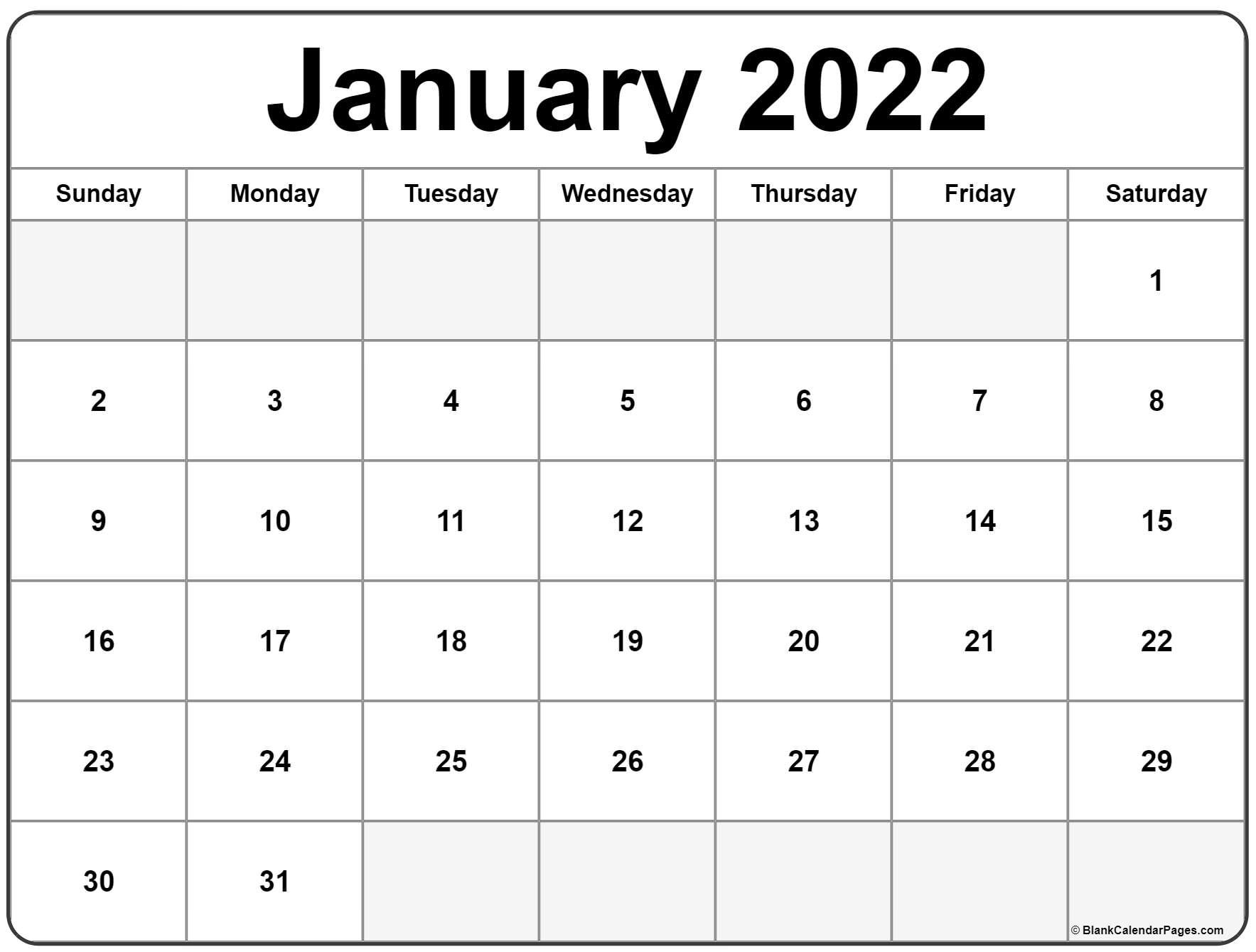 Calendar Month 2022 January