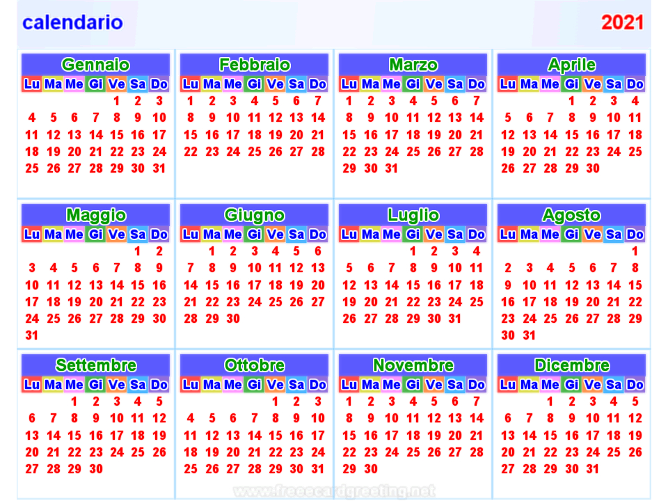 Calendario 2021 Orizzontale E Verticale