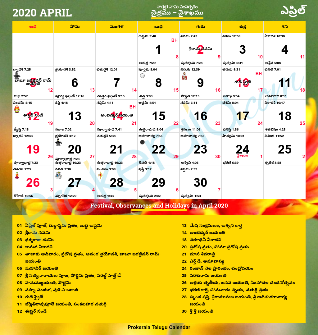 California Telugu Calendar 2022