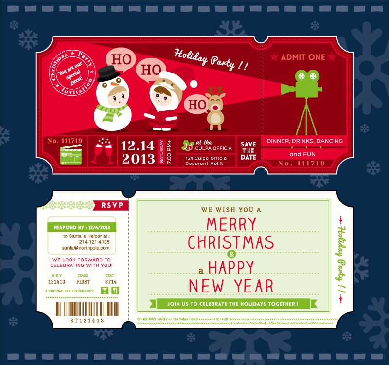 Cartoon Christmas Party Tickets Vector | Free Vector