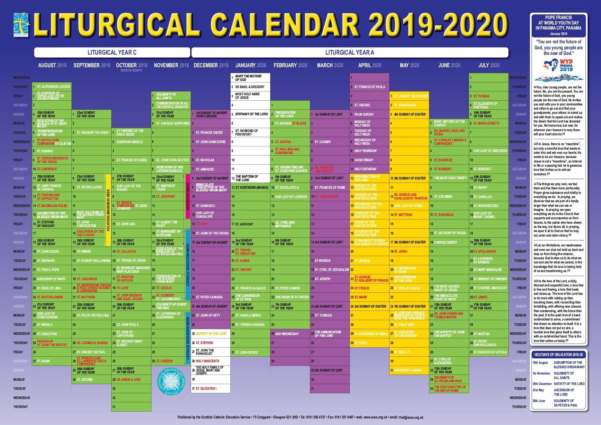 Catholic Liturgical Colors Calendar 2022 | December 2022