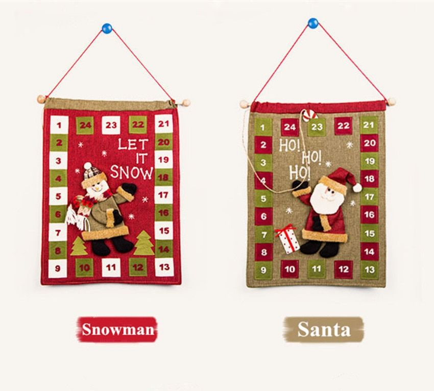 Christmas Santa Claus Snowman Countdown Calendar Linen