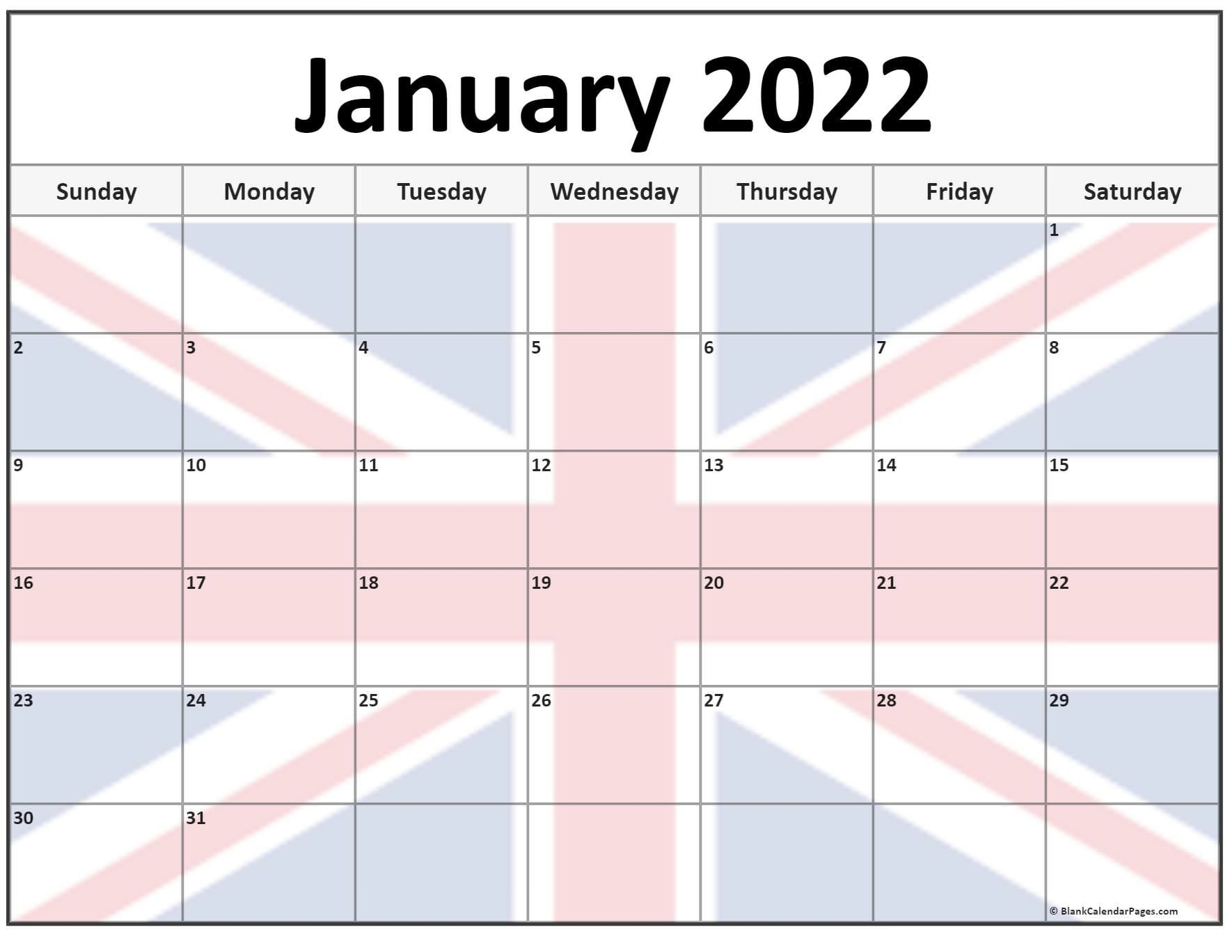 Collection Of January 2022 Photo Calendars With Image Filters.