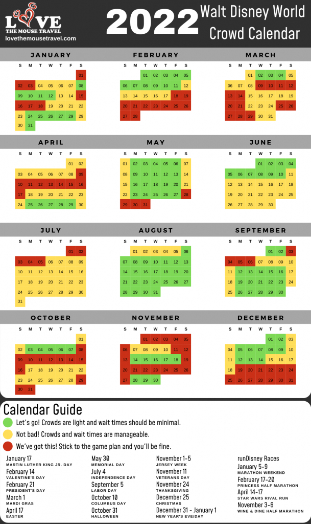 Crowd Calendar Disney World 2022 Per Park | Printable