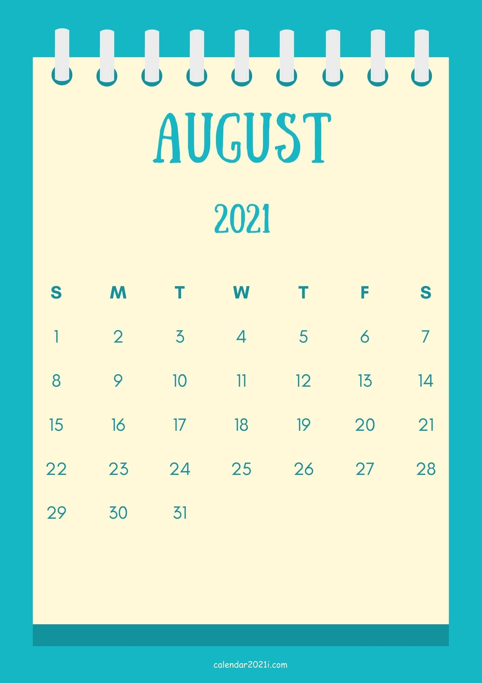 Cute August 2021 Calendar Design Template Theme Layout In