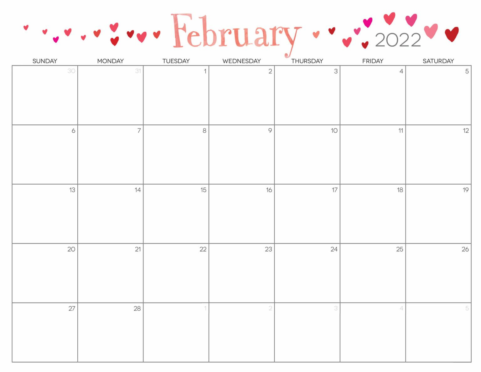 Cute February 2022 Calendar Printable - Floral Designs