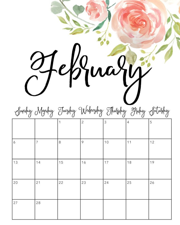 Cute February 2022 Calendar Printable - Floral Designs