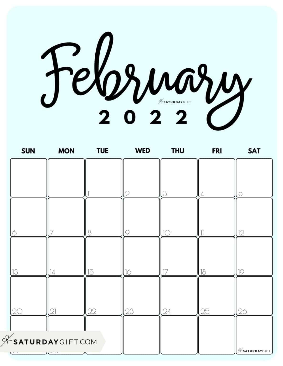 Cute (&amp; Free!) Printable February 2022 Calendar | Saturdaygift