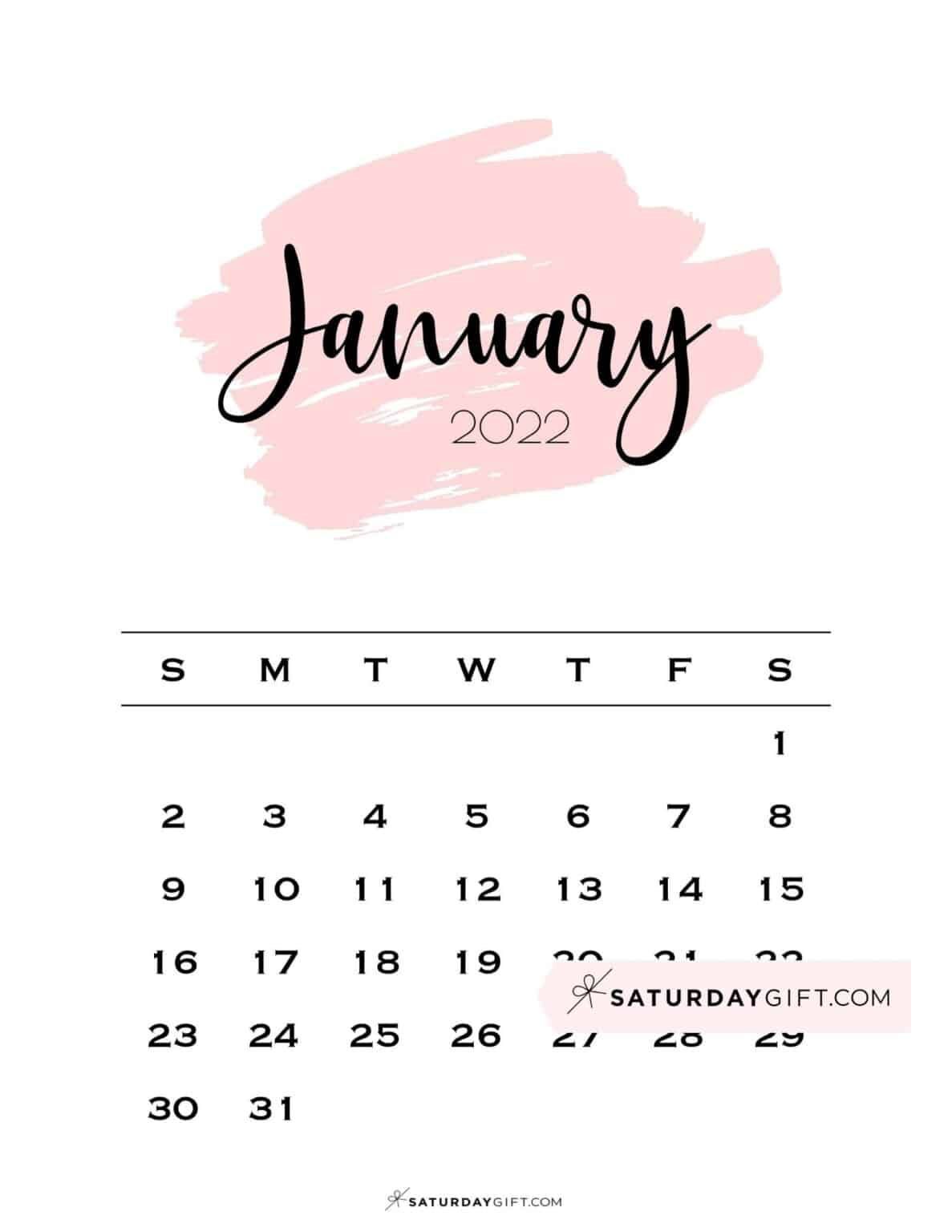 Cute (&amp; Free!) Printable January 2022 Calendar | Saturdaygift