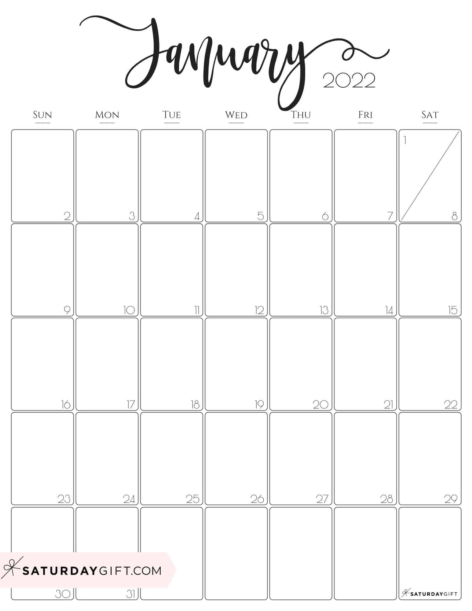 Cute (&amp; Free!) Printable January 2022 Calendar | Saturdaygift