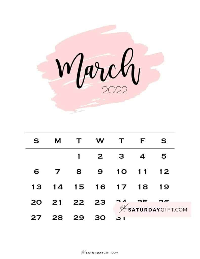 Cute (&amp; Free!) Printable March 2022 Calendar | Saturdaygift